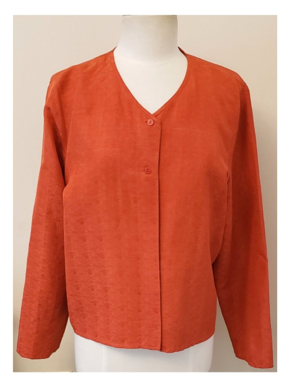 Eileen Fisher V-neck Cardigan Size-L Rust-Orange Silk/Linen Blend